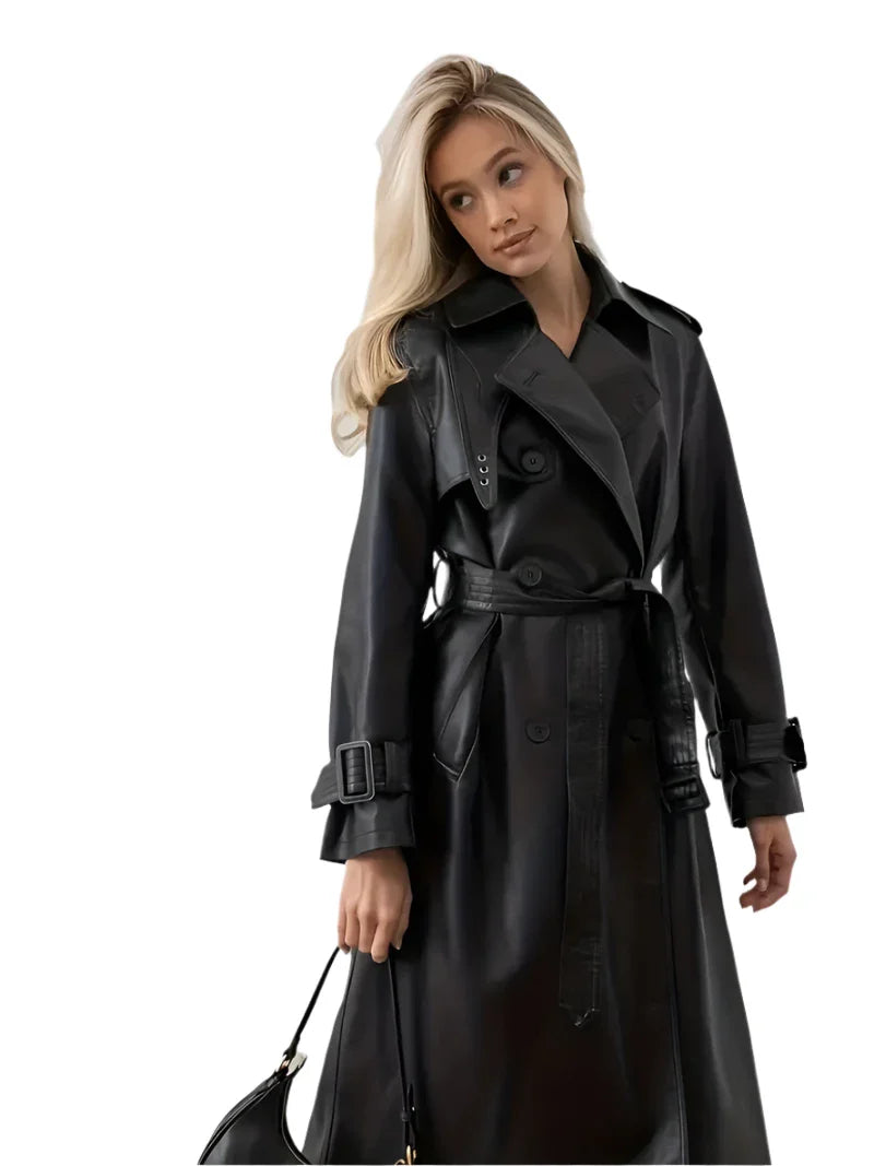 Saskia - een leren trenchcoat met een riemsluiting