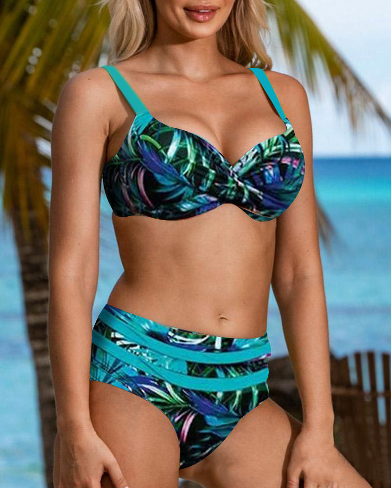 Xia - Bikini met hoge taille en bladprint