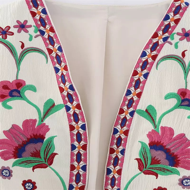 Angela - Geborduurde Bloemen Gilet