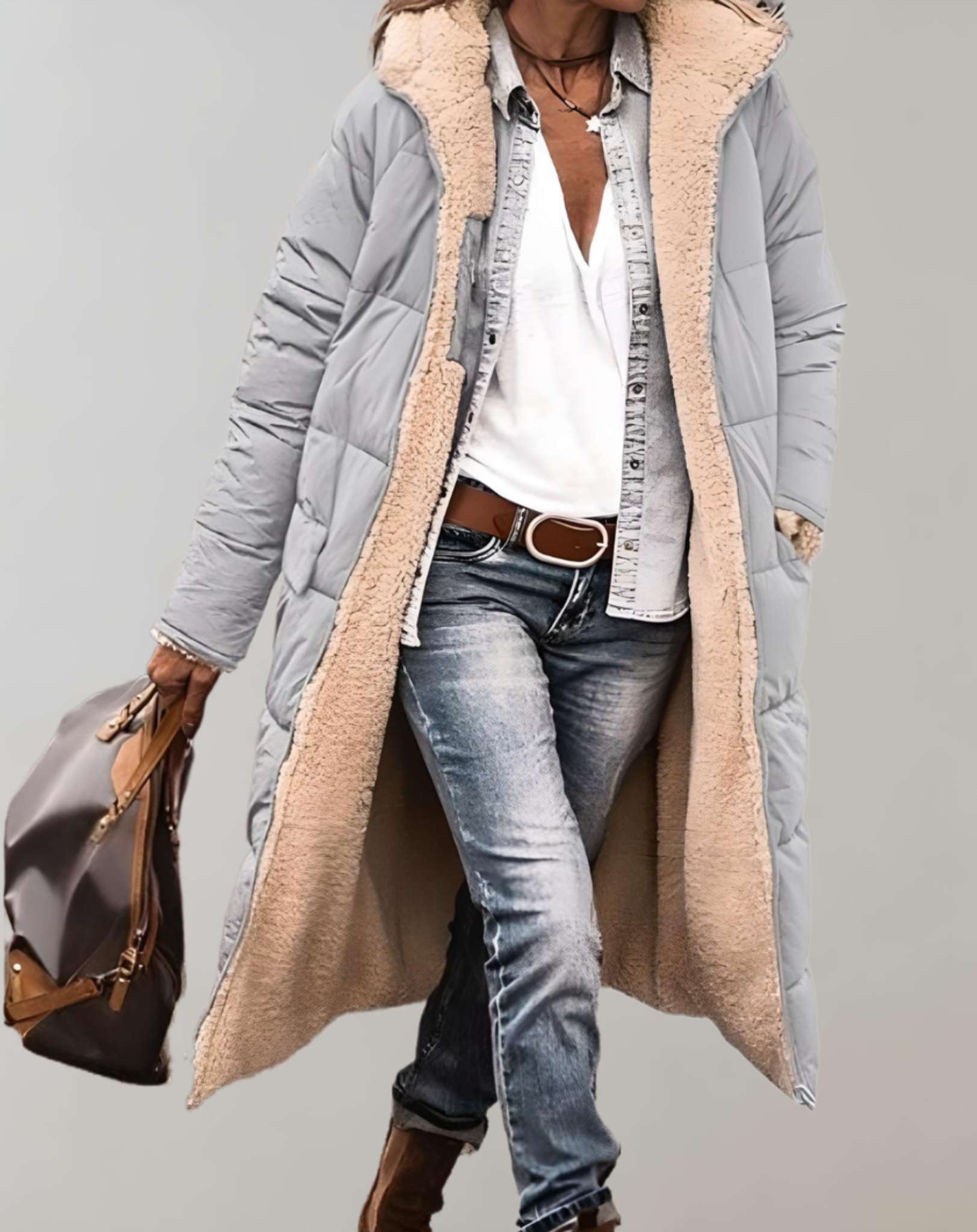 Daleyza - Warme winter trenchcoat met fleece voering