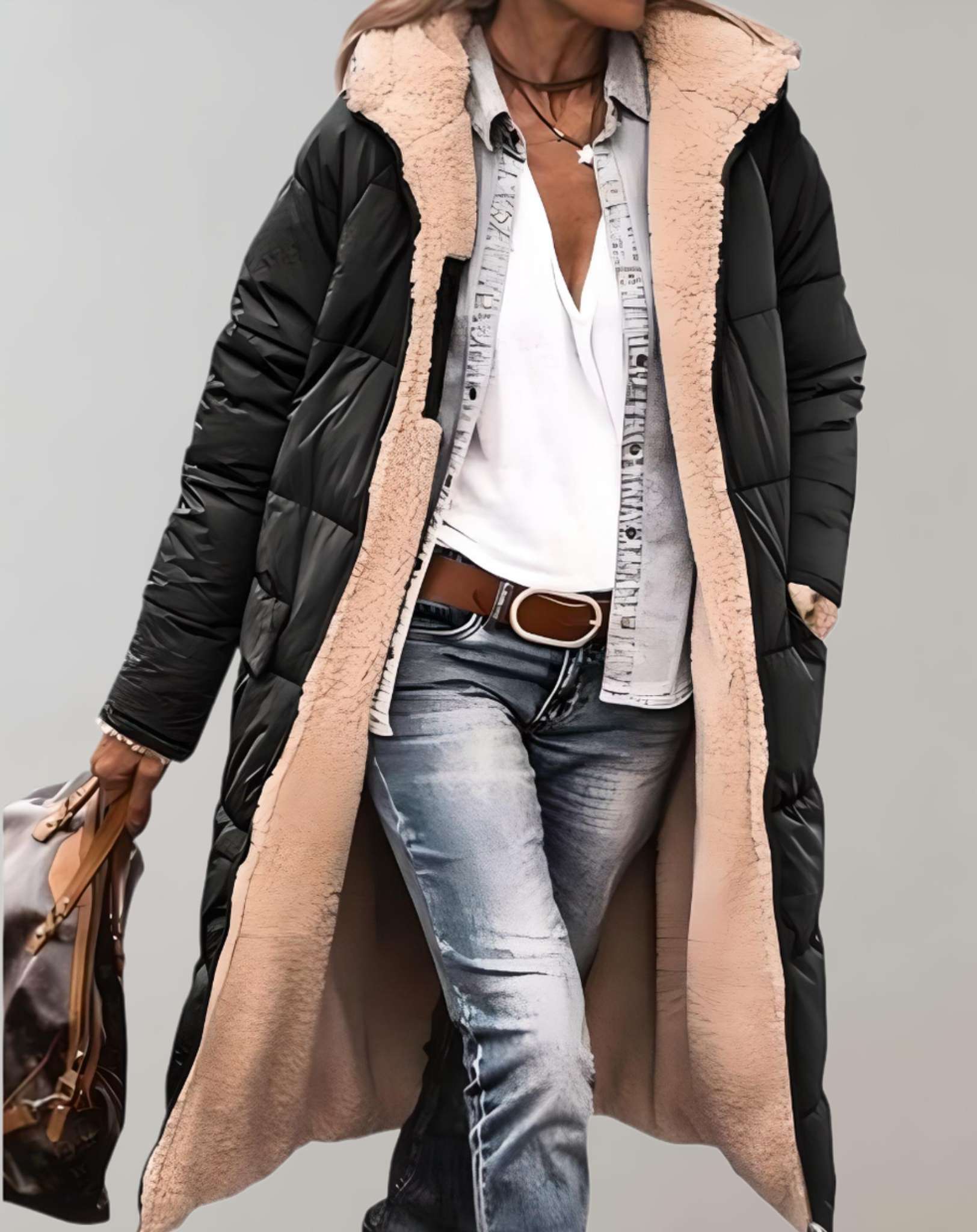 Daleyza - Warme winter trenchcoat met fleece voering