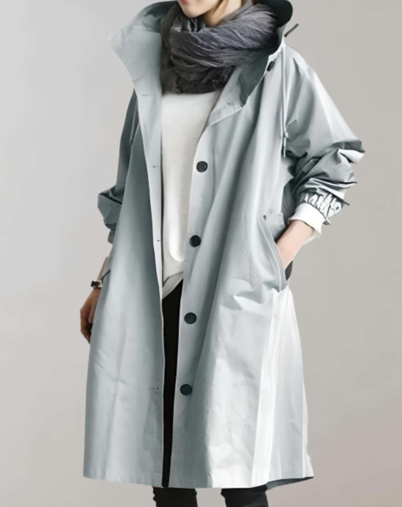 Navy - Warme, waterdichte trenchcoat met capuchon