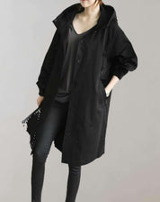 Navy - Warme, waterdichte trenchcoat met capuchon