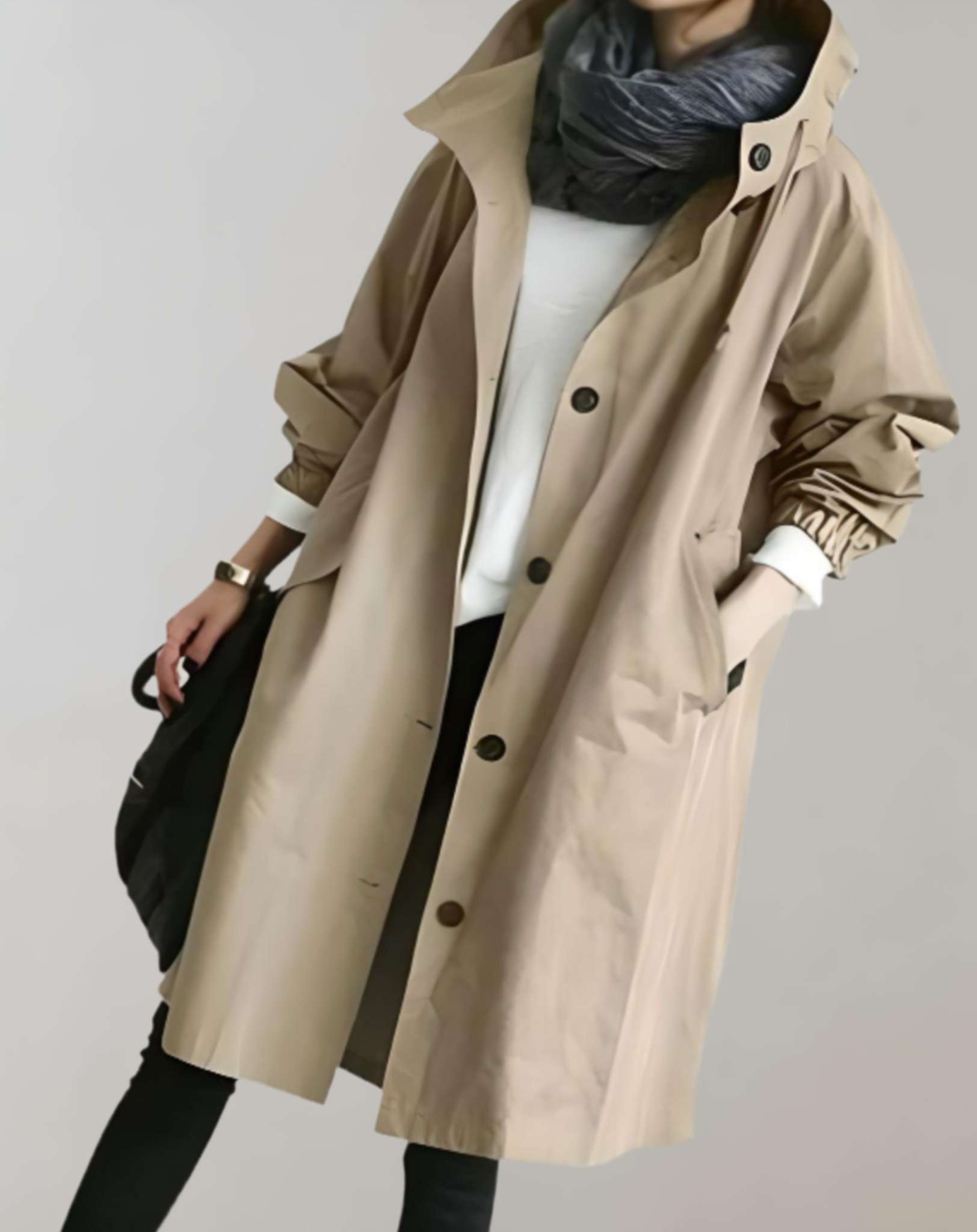 Navy - Warme, waterdichte trenchcoat met capuchon