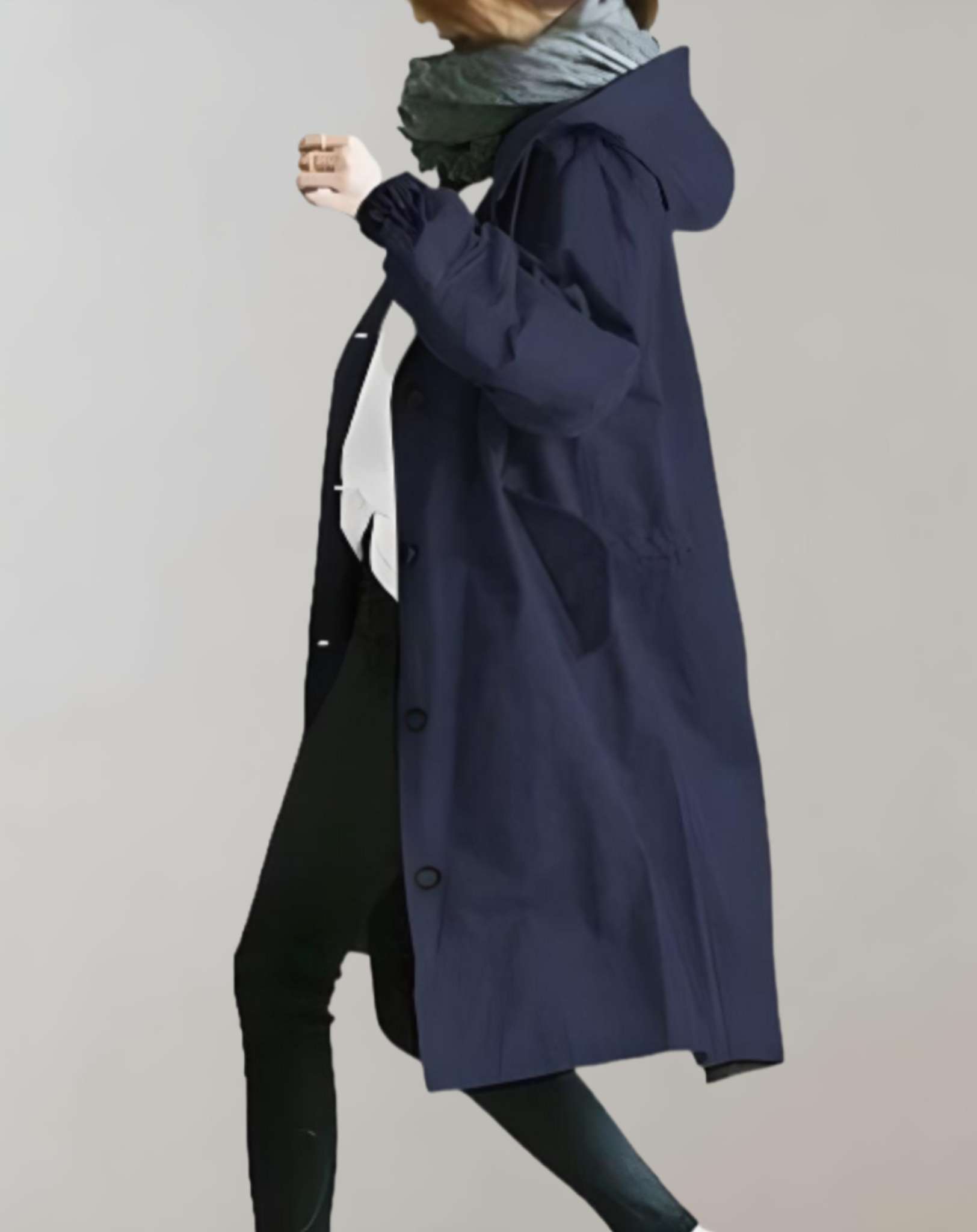 Navy - Warme, waterdichte trenchcoat met capuchon