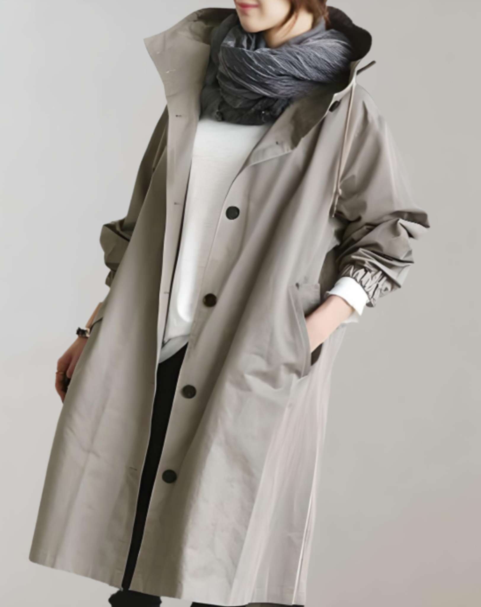 Navy - Warme, waterdichte trenchcoat met capuchon