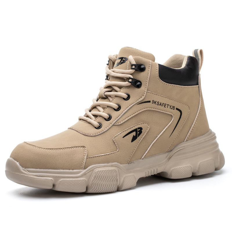 Ezrah - Khaki veiligheidsschoenen met een stalen neus en een sportieve look