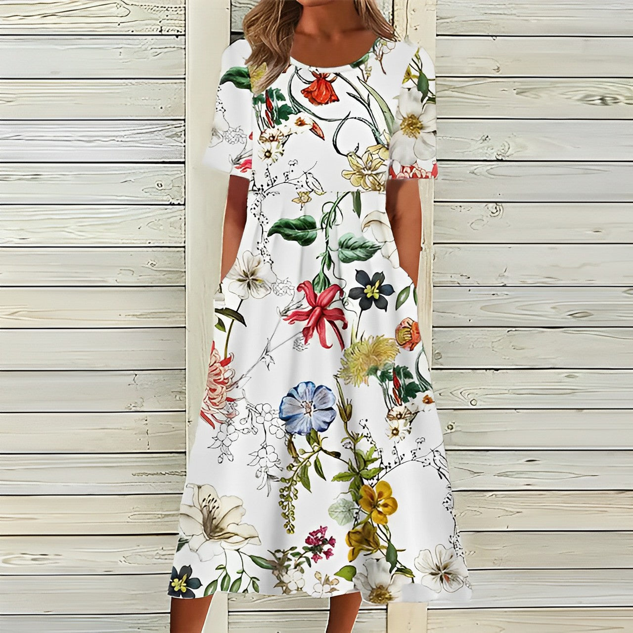 Mavis - Elegante witte jurk met bloemenprint